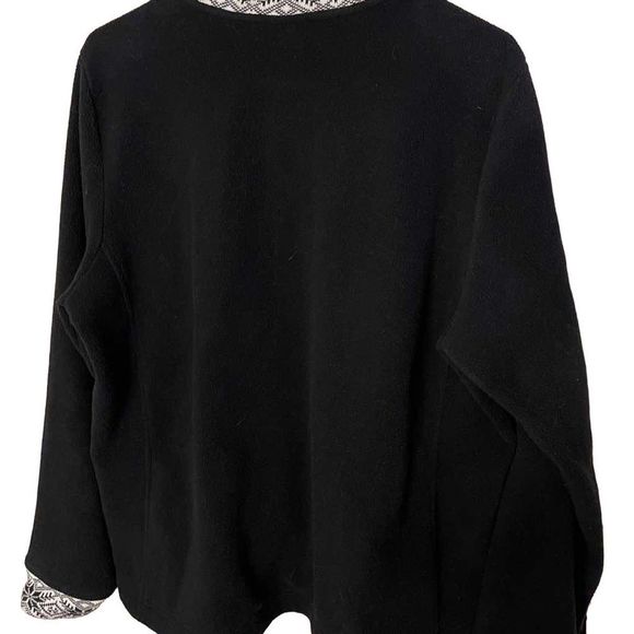 LL Bean Black Fleece Zip Up Nordic Fair Isle Trim - Picture 5 of 9